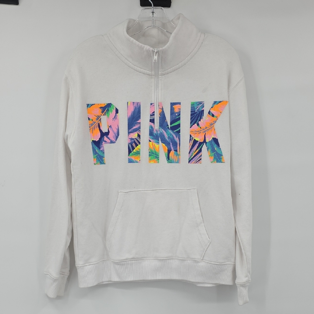 Victoria's Secret White Sweatshirt with Colorful PINK Logo Size S